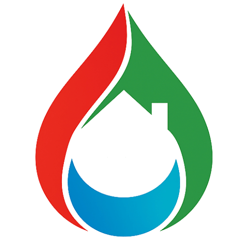 Colorful droplet graphic with a white house icon in the center.