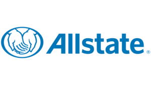 Blue Allstate logo featuring two hands within a circle.