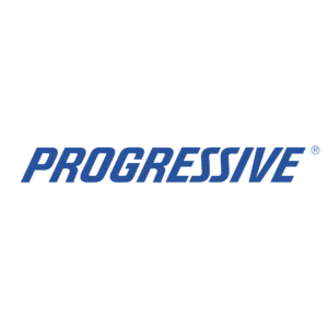 Blue text spelling PROGRESSIVE on a black background.