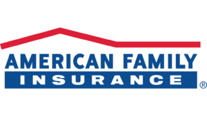 Red roof outline above blue text AMERICAN FAMILY INSURANCE.