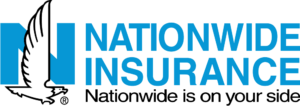 Blue text logo with white eagle symbol and Nationwide Insurance text.