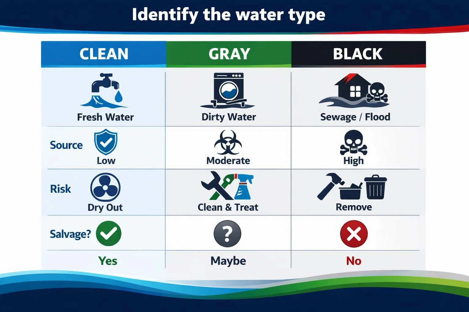Chart comparing clean, gray, and black water types