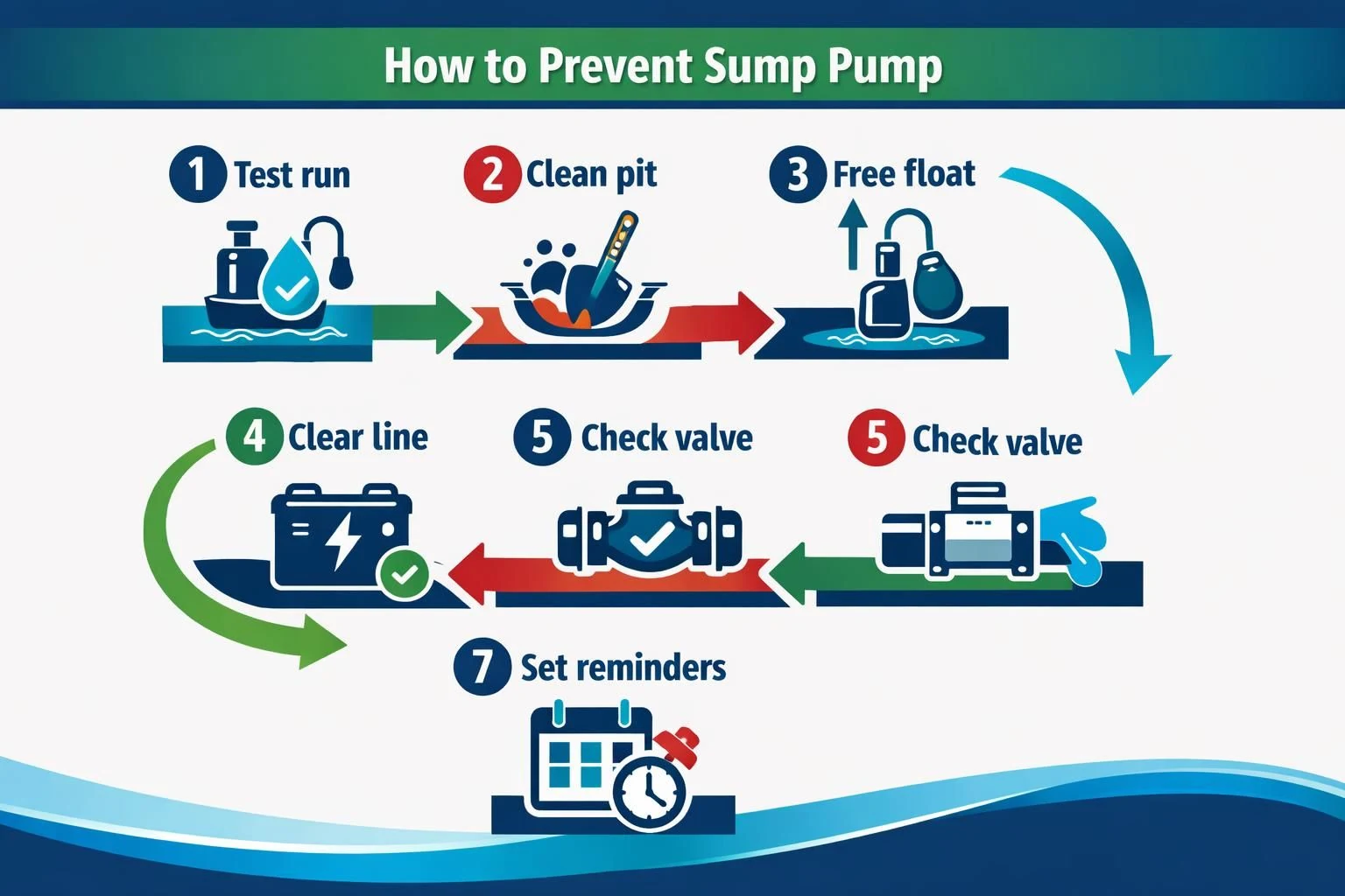 Infographic showing steps to prevent sump pump failure