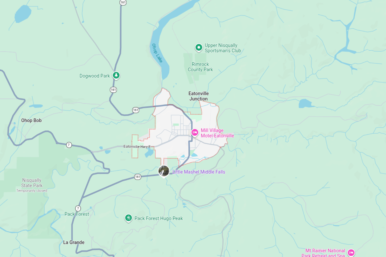 Map showing Eatonville and surrounding roads and parks