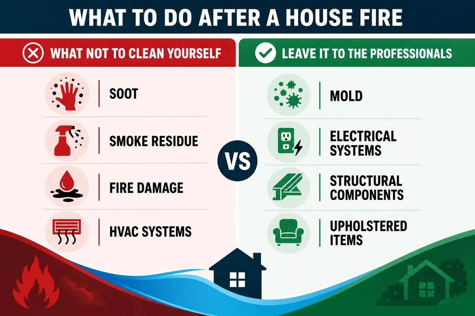 Infographic compares soot, smoke residue, mold, and electrical systems