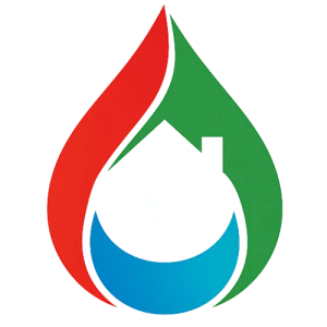 Colorful droplet graphic with a white house icon in the center.
