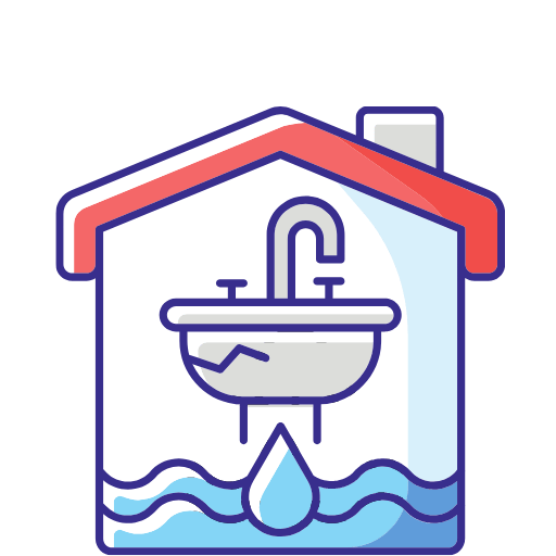 House with sink and rising floodwater illustration